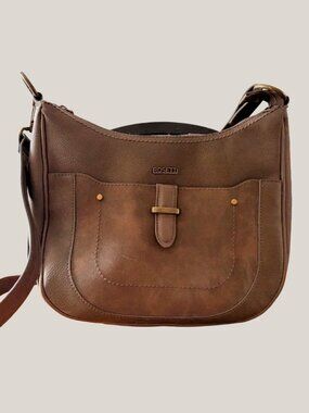 Rosetti Handbag Crossbody Bag Brown Faux Leather Adjustable Strap EUC